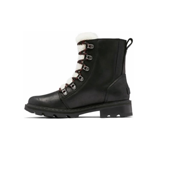 6.5 Sorel Women's Lennox Lace Cozy Boot Waterproof Leather Black - Picture 3 of 10